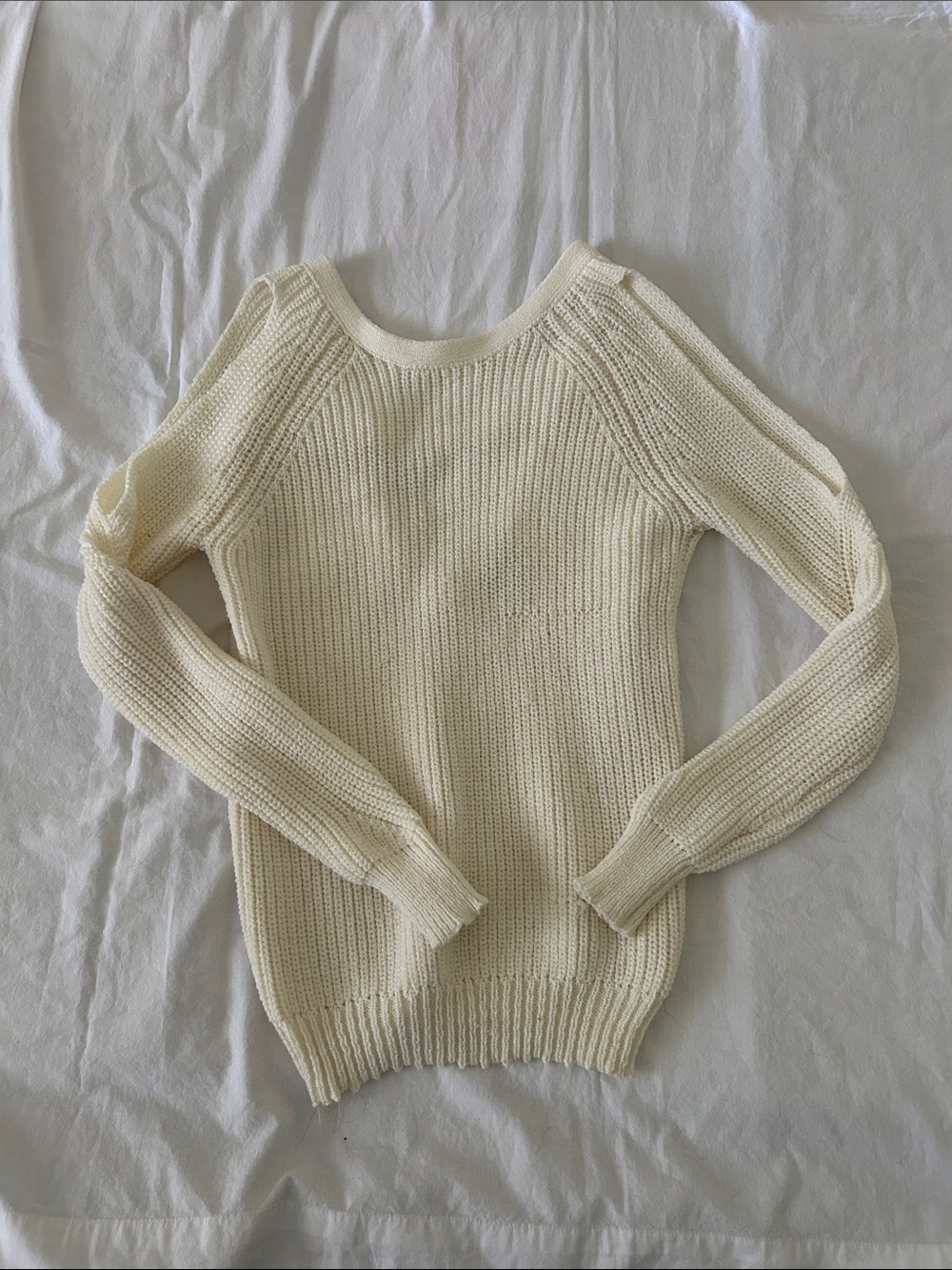 Cold Shoulder Cream Knit Women's Sweater - Classic Crewneck